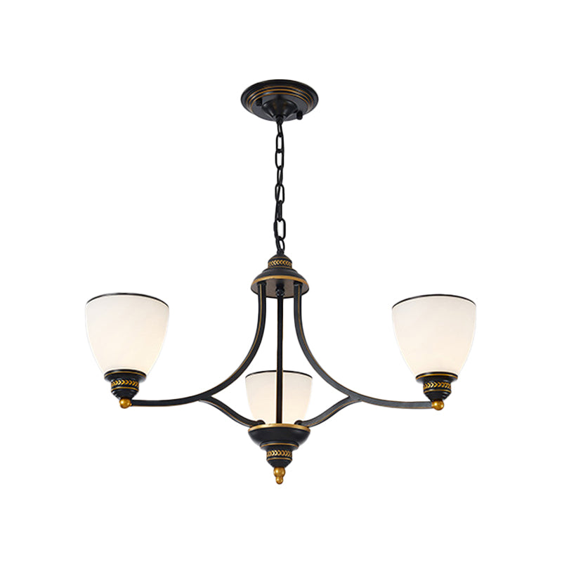 3/6/8-Light Milky Glass Chandelier Classic Black/Gold Bell Dining Room Suspension Pendant Light Clearhalo 'Ceiling Lights' 'Chandeliers' Lighting' options 1970978