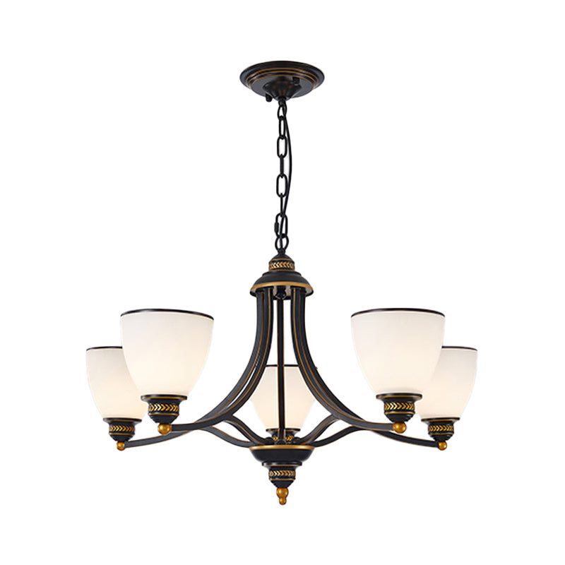 3/6/8-Light Milky Glass Chandelier Classic Black/Gold Bell Dining Room Suspension Pendant Light Clearhalo 'Ceiling Lights' 'Chandeliers' Lighting' options 1970980