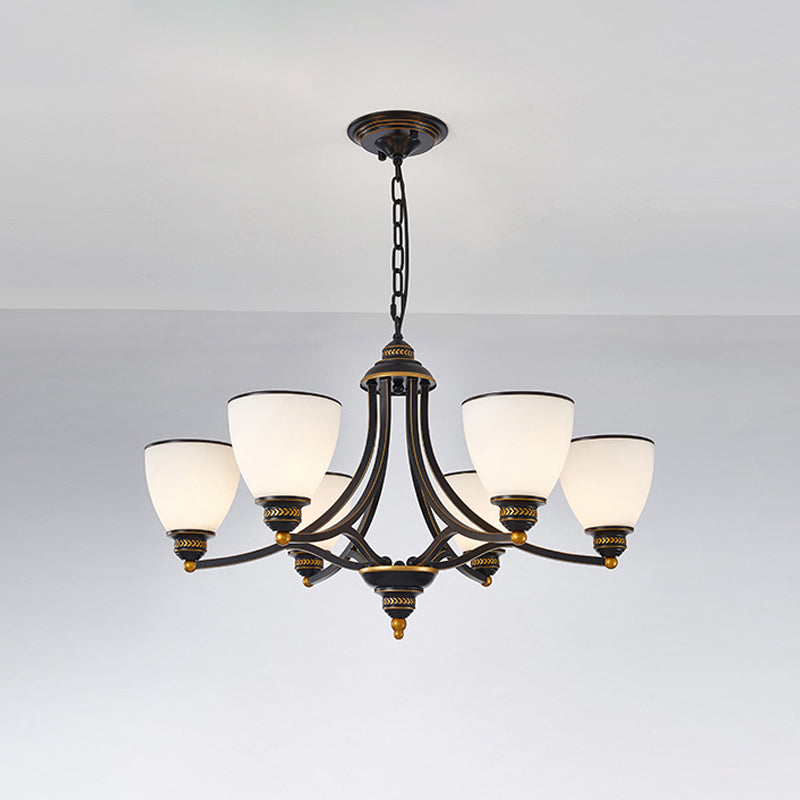 3/6/8-Light Milky Glass Chandelier Classic Black/Gold Bell Dining Room Suspension Pendant Light Clearhalo 'Ceiling Lights' 'Chandeliers' Lighting' options 1970981