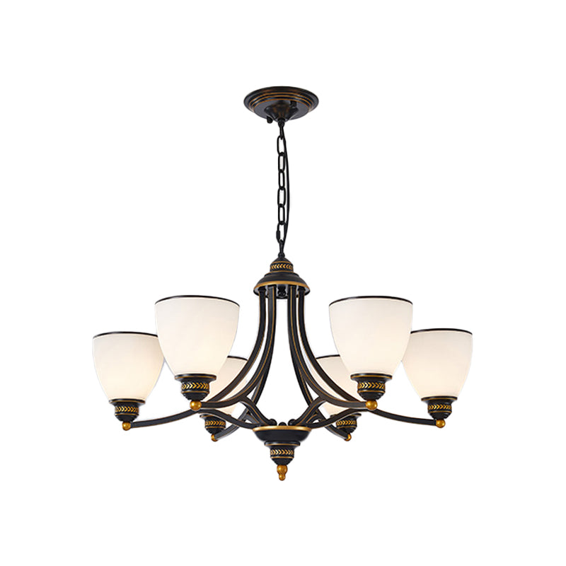 3/6/8-Light Milky Glass Chandelier Classic Black/Gold Bell Dining Room Suspension Pendant Light Clearhalo 'Ceiling Lights' 'Chandeliers' Lighting' options 1970982