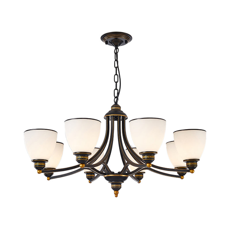 3/6/8-Light Milky Glass Chandelier Classic Black/Gold Bell Dining Room Suspension Pendant Light Clearhalo 'Ceiling Lights' 'Chandeliers' Lighting' options 1970984