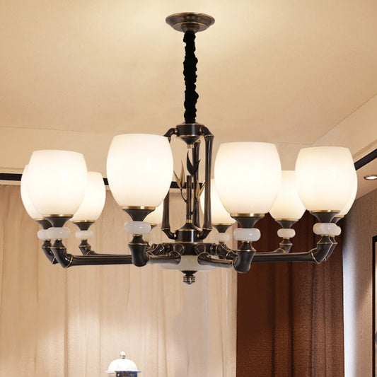 Black Bell Suspension Lighting Vintage Cream Glass 6 Heads Dining Room Hanging Chandelier Clearhalo 'Ceiling Lights' 'Chandeliers' Lighting' options 1970997