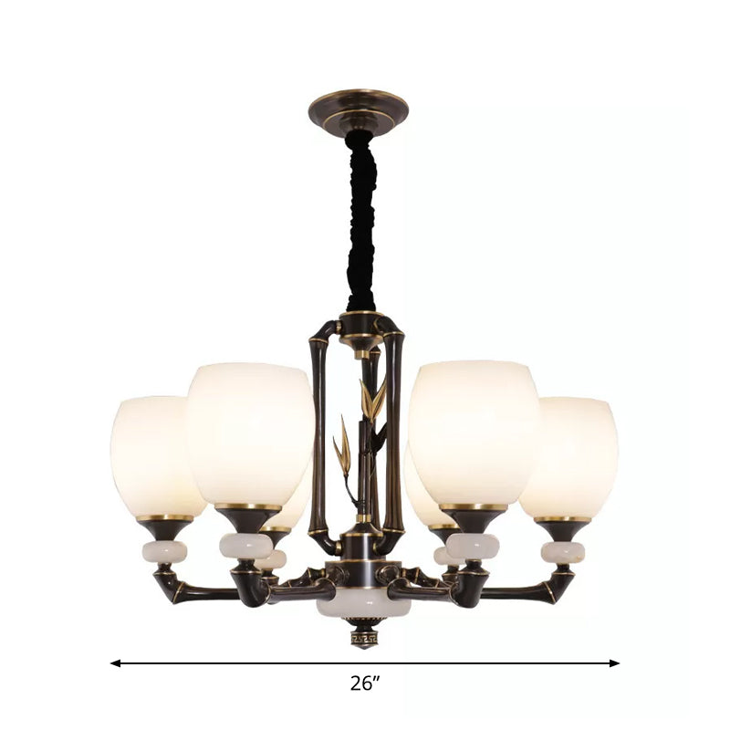 Black Bell Suspension Lighting Vintage Cream Glass 6 Heads Dining Room Hanging Chandelier Clearhalo 'Ceiling Lights' 'Chandeliers' Lighting' options 1971000