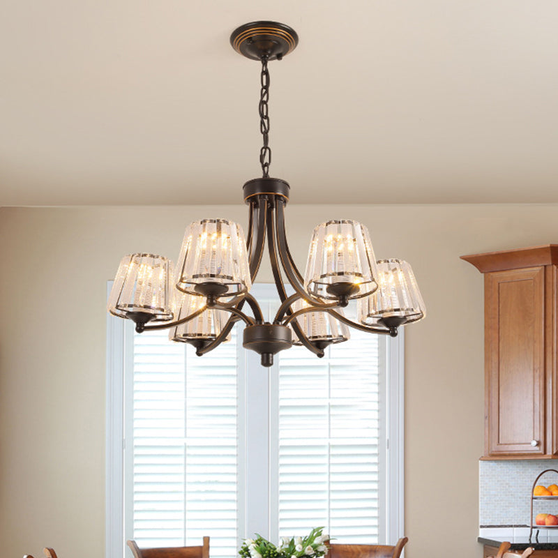 White Glass/Clear Crystal Tapered Pendant Vintage 5/6-Light Dining Room Ceiling Chandelier in Black/Gold 6 Black Clear Clearhalo 'Ceiling Lights' 'Chandeliers' Lighting' options 1971045_b90fa28b-9814-4804-9ced-285867f626ad