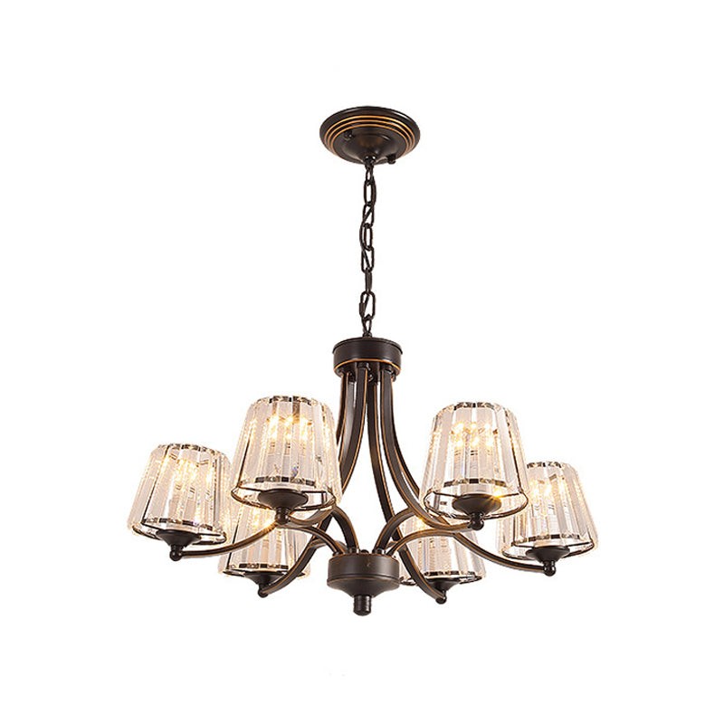White Glass/Clear Crystal Tapered Pendant Vintage 5/6-Light Dining Room Ceiling Chandelier in Black/Gold Clearhalo 'Ceiling Lights' 'Chandeliers' Lighting' options 1971046