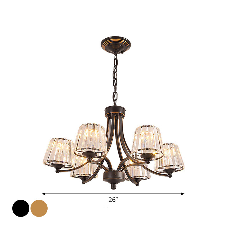 White Glass/Clear Crystal Tapered Pendant Vintage 5/6-Light Dining Room Ceiling Chandelier in Black/Gold Clearhalo 'Ceiling Lights' 'Chandeliers' Lighting' options 1971048