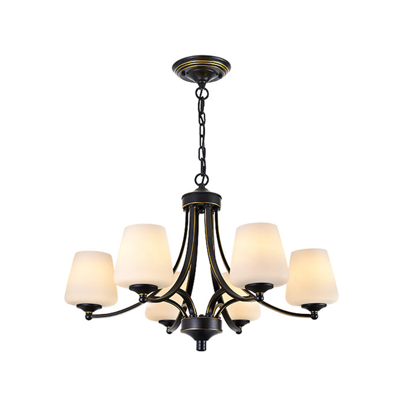 White Glass/Clear Crystal Tapered Pendant Vintage 5/6-Light Dining Room Ceiling Chandelier in Black/Gold 6 Black White Clearhalo 'Ceiling Lights' 'Chandeliers' Lighting' options 1971049_a6989b30-14cd-4507-b673-cc181a5023ab