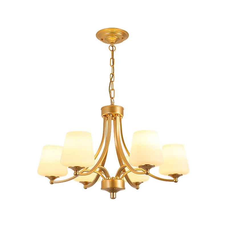 White Glass/Clear Crystal Tapered Pendant Vintage 5/6-Light Dining Room Ceiling Chandelier in Black/Gold 6 Gold White Clearhalo 'Ceiling Lights' 'Chandeliers' Lighting' options 1971050_15f53815-5974-4580-bd83-6fa0dd69914f