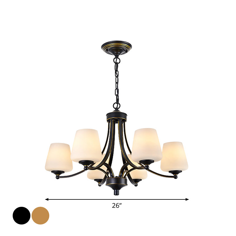 White Glass/Clear Crystal Tapered Pendant Vintage 5/6-Light Dining Room Ceiling Chandelier in Black/Gold Clearhalo 'Ceiling Lights' 'Chandeliers' Lighting' options 1971051