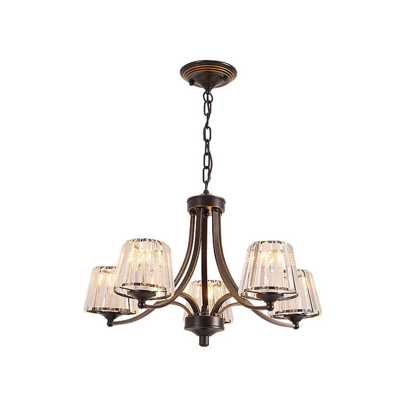 White Glass/Clear Crystal Tapered Pendant Vintage 5/6-Light Dining Room Ceiling Chandelier in Black/Gold 5 Black Clear Clearhalo 'Ceiling Lights' 'Chandeliers' Lighting' options 1971052_df09af28-497f-4199-b696-cb3f7b51ea34