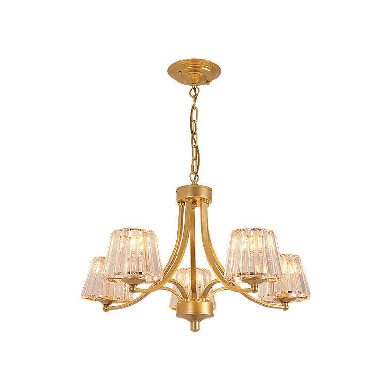 White Glass/Clear Crystal Tapered Pendant Vintage 5/6-Light Dining Room Ceiling Chandelier in Black/Gold 5 Gold Clear Clearhalo 'Ceiling Lights' 'Chandeliers' Lighting' options 1971053_dbd5bb1b-d83b-4d39-828b-a38a6eef5385