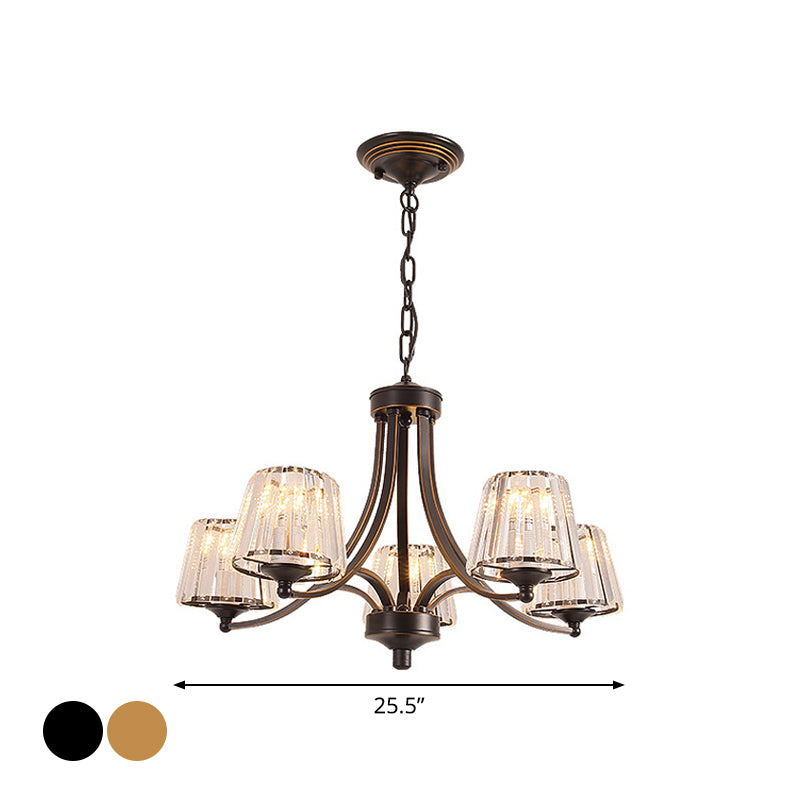 White Glass/Clear Crystal Tapered Pendant Vintage 5/6-Light Dining Room Ceiling Chandelier in Black/Gold Clearhalo 'Ceiling Lights' 'Chandeliers' Lighting' options 1971054