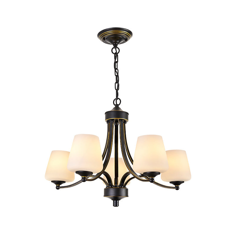 White Glass/Clear Crystal Tapered Pendant Vintage 5/6-Light Dining Room Ceiling Chandelier in Black/Gold 5 Black White Clearhalo 'Ceiling Lights' 'Chandeliers' Lighting' options 1971055_7eb01f82-2f66-4112-8e42-673ddc2cc580
