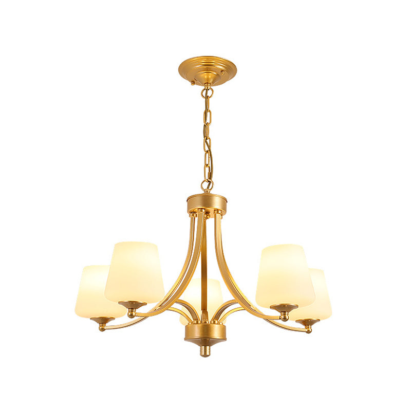 White Glass/Clear Crystal Tapered Pendant Vintage 5/6-Light Dining Room Ceiling Chandelier in Black/Gold 5 Gold White Clearhalo 'Ceiling Lights' 'Chandeliers' Lighting' options 1971056_e999b394-fbb4-412f-8208-cb7240dbc052