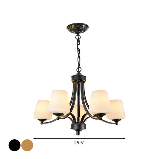 White Glass/Clear Crystal Tapered Pendant Vintage 5/6-Light Dining Room Ceiling Chandelier in Black/Gold Clearhalo 'Ceiling Lights' 'Chandeliers' Lighting' options 1971057