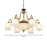 Traditional Floral Pendant Light Fixture 9-Bulb Frosted White Glass Chandelier Lamp in Bronze Clearhalo 'Ceiling Lights' 'Chandeliers' Lighting' options 1971068