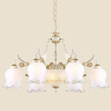 9 Heads Ivory Glass Pendant Lamp Traditional White/Bronze Flower Living Room Chandelier Light Clearhalo 'Ceiling Lights' 'Chandeliers' Lighting' options 1971071