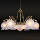9 Lights Half-Bloom Ceiling Chandelier Rustic Brass White Glass Hanging Pendant Light Clearhalo 'Ceiling Lights' 'Chandeliers' Lighting' options 1971083