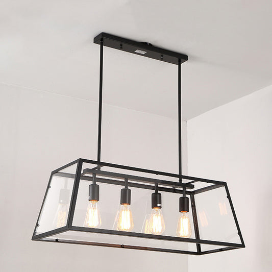 Metal Trapezoid Island Lighting Industrial 4 Heads Dining Room Hanging Lamp in Black Clearhalo 'Ceiling Lights' 'Island Lights' Lighting' 1971133