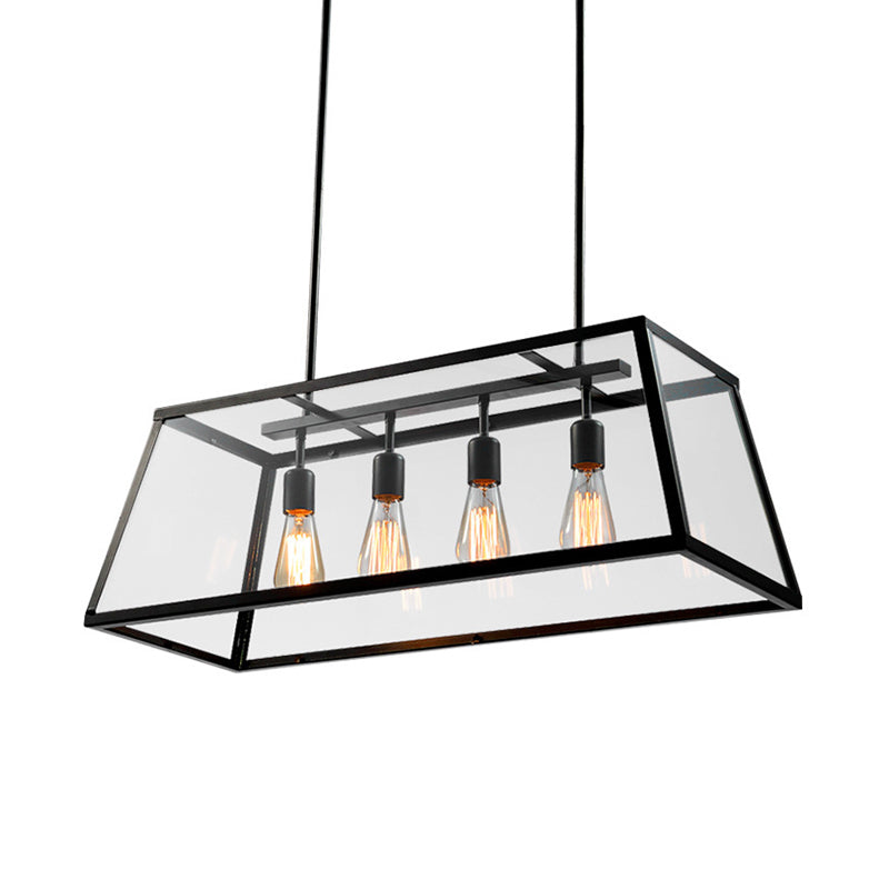 Metal Trapezoid Island Lighting Industrial 4 Heads Dining Room Hanging Lamp in Black Clearhalo 'Ceiling Lights' 'Island Lights' Lighting' 1971134