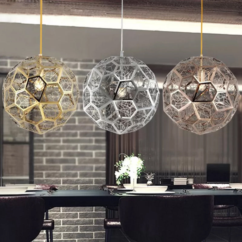 1 Bulb Stainless Steel Pendulum Light Industrial Silver/Gold/Bronze Hollowed out Sphere Drop Pendant, 10"/12" W Silver Clearhalo 'Art Deco Pendants' 'Cast Iron' 'Ceiling Lights' 'Ceramic' 'Crystal' 'Industrial Pendants' 'Industrial' 'Metal' 'Middle Century Pendants' 'Pendant Lights' 'Pendants' 'Tiffany' Lighting' 1971147