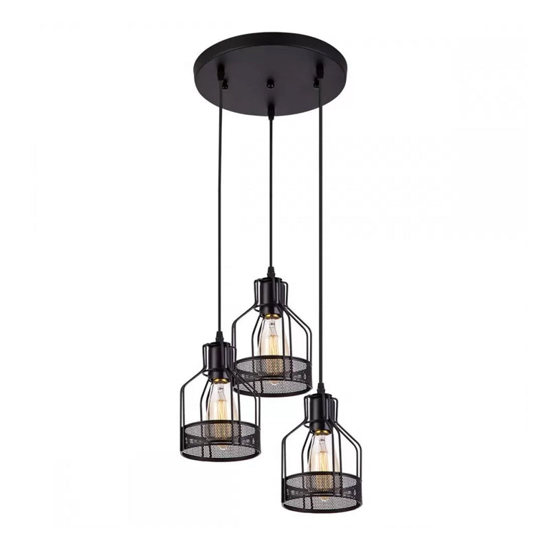 3 Lights Bottle Frame Multi-Pendant Rustic Black Iron Ceiling Hang Light for Dining Room Clearhalo 'Art Deco Pendants' 'Black' 'Cast Iron' 'Ceiling Lights' 'Ceramic' 'Crystal' 'Industrial Pendants' 'Industrial' 'Metal' 'Middle Century Pendants' 'Pendant Lights' 'Pendants' 'Rustic Pendants' 'Tiffany' Lighting' 1971178
