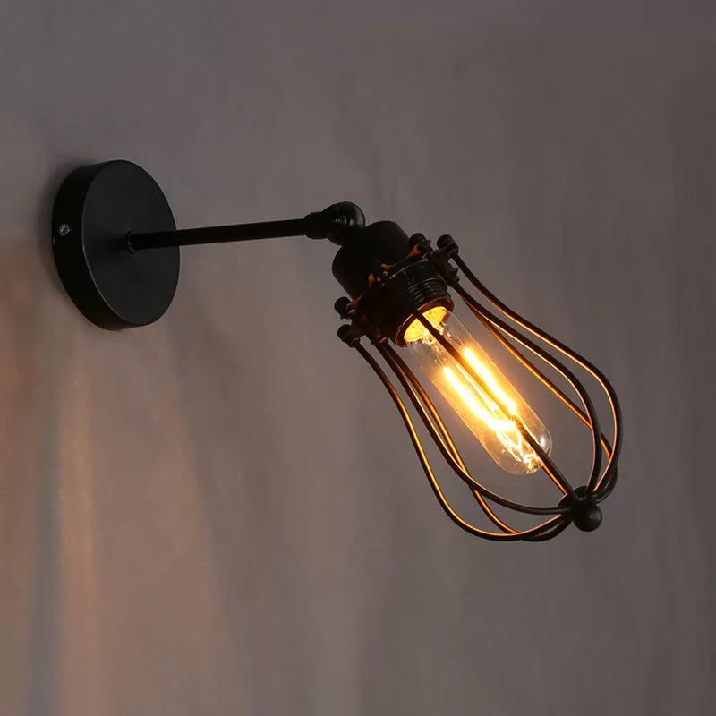 Bulb-Shaped Iron Wall Mount Lamp Industrial 1 Head Living Room Rotating Wall Mount Reading Light in Black Clearhalo 'Art deco wall lights' 'Cast Iron' 'Glass' 'Industrial wall lights' 'Industrial' 'Middle century wall lights' 'Modern' 'Rustic wall lights' 'Tiffany' 'Traditional wall lights' 'Wall Lamps & Sconces' 'Wall Lights' Lighting' 1971191
