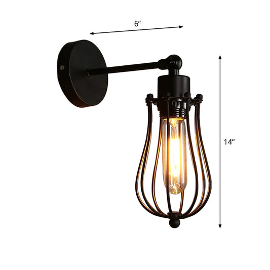 Bulb-Shaped Iron Wall Mount Lamp Industrial 1 Head Living Room Rotating Wall Mount Reading Light in Black Clearhalo 'Art deco wall lights' 'Cast Iron' 'Glass' 'Industrial wall lights' 'Industrial' 'Middle century wall lights' 'Modern' 'Rustic wall lights' 'Tiffany' 'Traditional wall lights' 'Wall Lamps & Sconces' 'Wall Lights' Lighting' 1971193