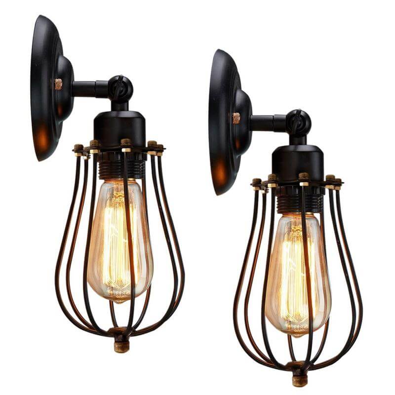 1 Bulb Adjustable Wall Lighting Ideas Loft Style Bedroom Wall Lamp with Pear Iron Cage in Black Clearhalo 'Art deco wall lights' 'Cast Iron' 'Glass' 'Industrial wall lights' 'Industrial' 'Middle century wall lights' 'Modern' 'Rustic wall lights' 'Tiffany' 'Traditional wall lights' 'Wall Lamps & Sconces' 'Wall Lights' Lighting' 1971195-sw
