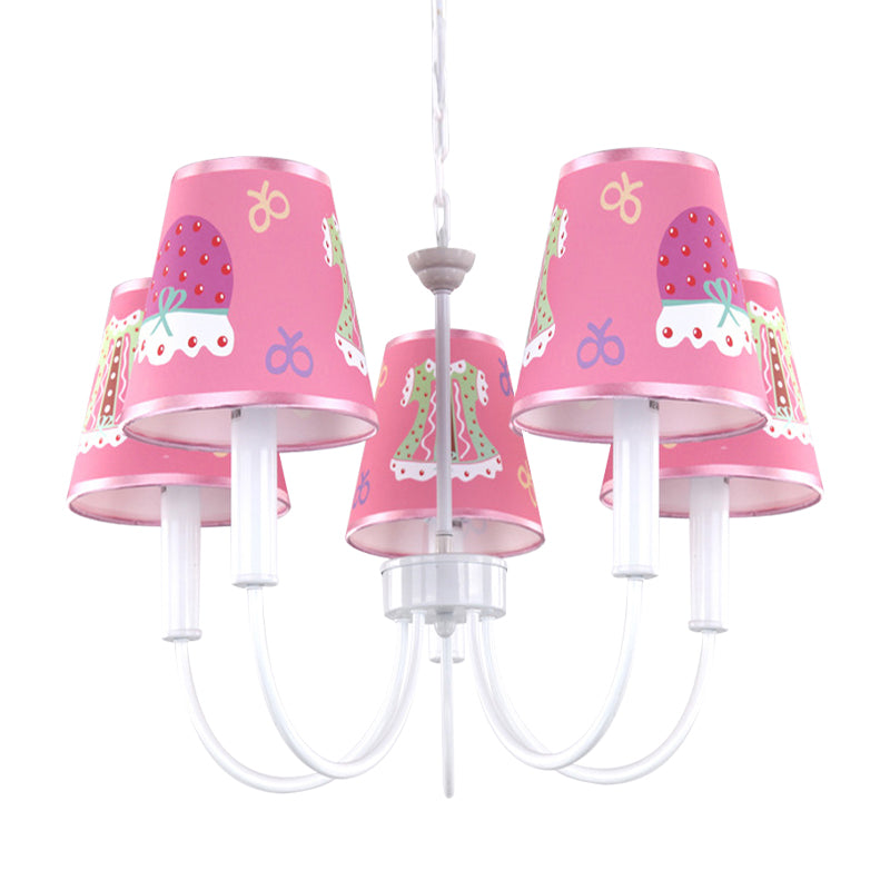Cartoon Giraffe Hanging Light with Tapered Shade 5 Heads Metal Chandelier in Pink for Girls Room Clearhalo 'Ceiling Lights' 'Chandeliers' Lighting' options 197120