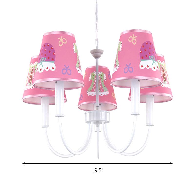 Cartoon Giraffe Hanging Light with Tapered Shade 5 Heads Metal Chandelier in Pink for Girls Room Clearhalo 'Ceiling Lights' 'Chandeliers' Lighting' options 197121