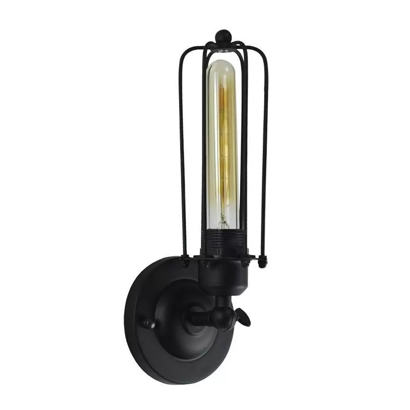 1/2-Head Rotatable Wall Lighting Industrial Bedroom Wall Mount Lamp with Tube Metal Cage in Black Clearhalo 'Art deco wall lights' 'Cast Iron' 'Glass' 'Industrial wall lights' 'Industrial' 'Middle century wall lights' 'Modern' 'Rustic wall lights' 'Tiffany' 'Traditional wall lights' 'Wall Lamps & Sconces' 'Wall Lights' Lighting' 1971213