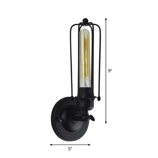 1/2-Head Rotatable Wall Lighting Industrial Bedroom Wall Mount Lamp with Tube Metal Cage in Black Clearhalo 'Art deco wall lights' 'Cast Iron' 'Glass' 'Industrial wall lights' 'Industrial' 'Middle century wall lights' 'Modern' 'Rustic wall lights' 'Tiffany' 'Traditional wall lights' 'Wall Lamps & Sconces' 'Wall Lights' Lighting' 1971216