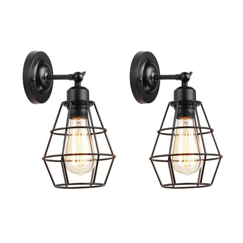 Iron Wire Cage Rotating Wall Lamp Rustic 1 Light Bedroom Reading Wall Light in Black with/without Switch Clearhalo 'Art deco wall lights' 'Cast Iron' 'Glass' 'Industrial wall lights' 'Industrial' 'Middle century wall lights' 'Modern' 'Rustic wall lights' 'Tiffany' 'Traditional wall lights' 'Wall Lamps & Sconces' 'Wall Lights' Lighting' 1971218