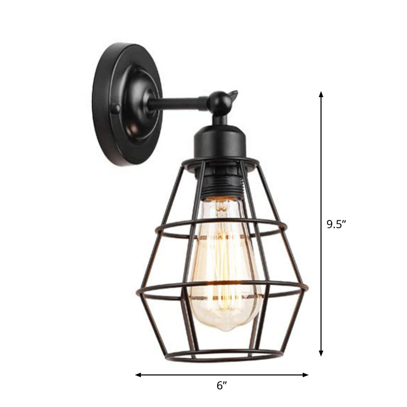 Iron Wire Cage Rotating Wall Lamp Rustic 1 Light Bedroom Reading Wall Light in Black with/without Switch Clearhalo 'Art deco wall lights' 'Cast Iron' 'Glass' 'Industrial wall lights' 'Industrial' 'Middle century wall lights' 'Modern' 'Rustic wall lights' 'Tiffany' 'Traditional wall lights' 'Wall Lamps & Sconces' 'Wall Lights' Lighting' 1971220