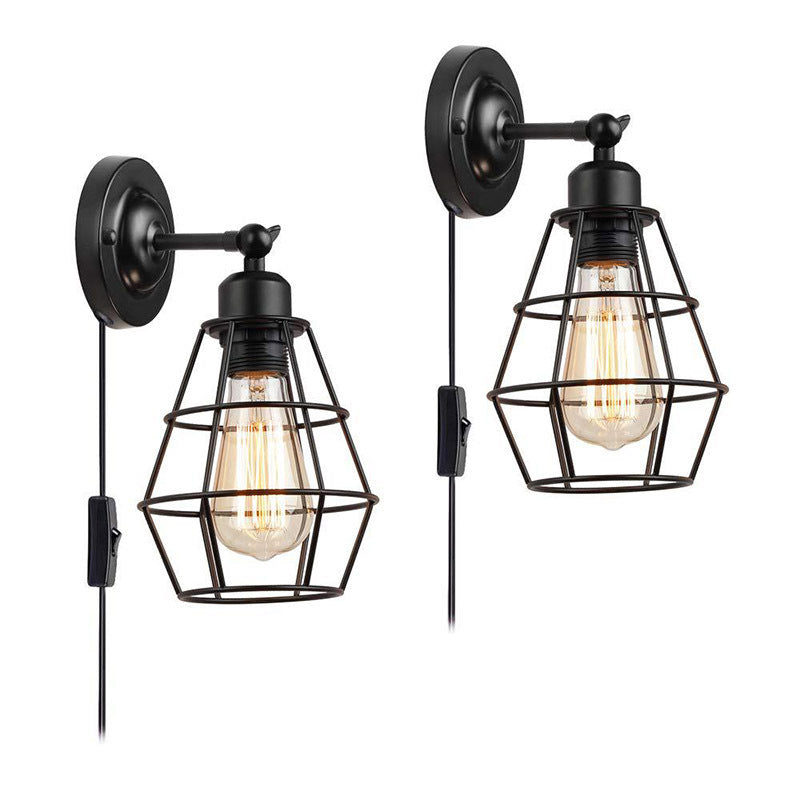 Iron Wire Cage Rotating Wall Lamp Rustic 1 Light Bedroom Reading Wall Light in Black with/without Switch Clearhalo 'Art deco wall lights' 'Cast Iron' 'Glass' 'Industrial wall lights' 'Industrial' 'Middle century wall lights' 'Modern' 'Rustic wall lights' 'Tiffany' 'Traditional wall lights' 'Wall Lamps & Sconces' 'Wall Lights' Lighting' 1971222