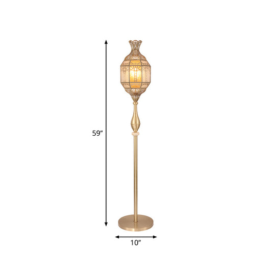 Brass 1 Head Standing Floor Lamp Vintage Seeded Glass Lantern Hollowed out Floor Light Clearhalo 'Floor Lamps' 'Lamps' Lighting' 1971248