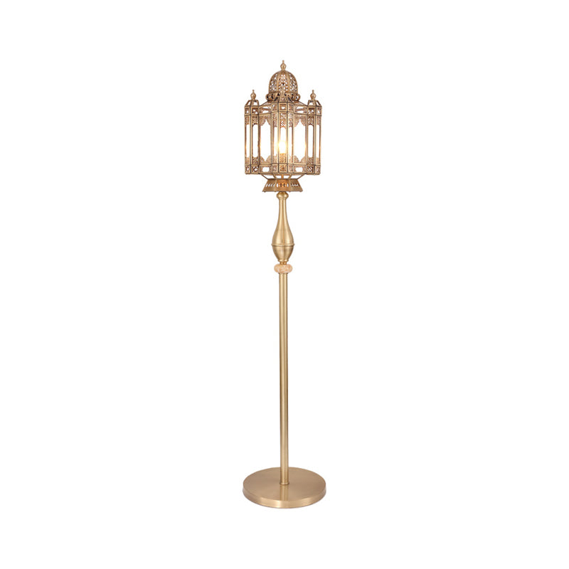 1-Bulb Mosque Dome Floor Light Turkish Brass Metal Lantern Stand Up Lamp for Living Room Clearhalo 'Floor Lamps' 'Lamps' Lighting' 1971251