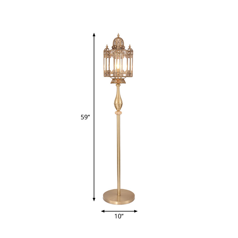 1-Bulb Mosque Dome Floor Light Turkish Brass Metal Lantern Stand Up Lamp for Living Room Clearhalo 'Floor Lamps' 'Lamps' Lighting' 1971252
