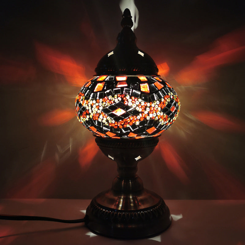 Moroccan Sphere Lantern Night Lamp Single-Bulb Handcrafted Art Glass Table Light in Bronze Bronze Clearhalo 'Lamps' 'Table Lamps' Lighting' 1971270