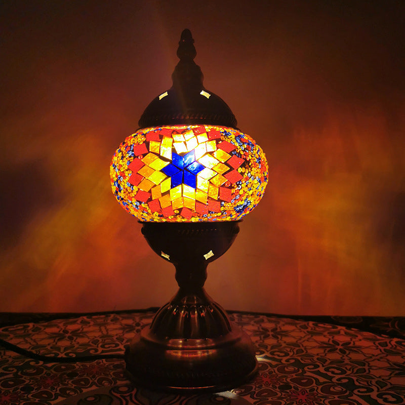 Stained Glass Globe Nightstand Light Turkish 1-Light Living Room Table Lamp with Sunflower Pattern in Bronze Bronze Clearhalo 'Lamps' 'Table Lamps' Lighting' 1971274