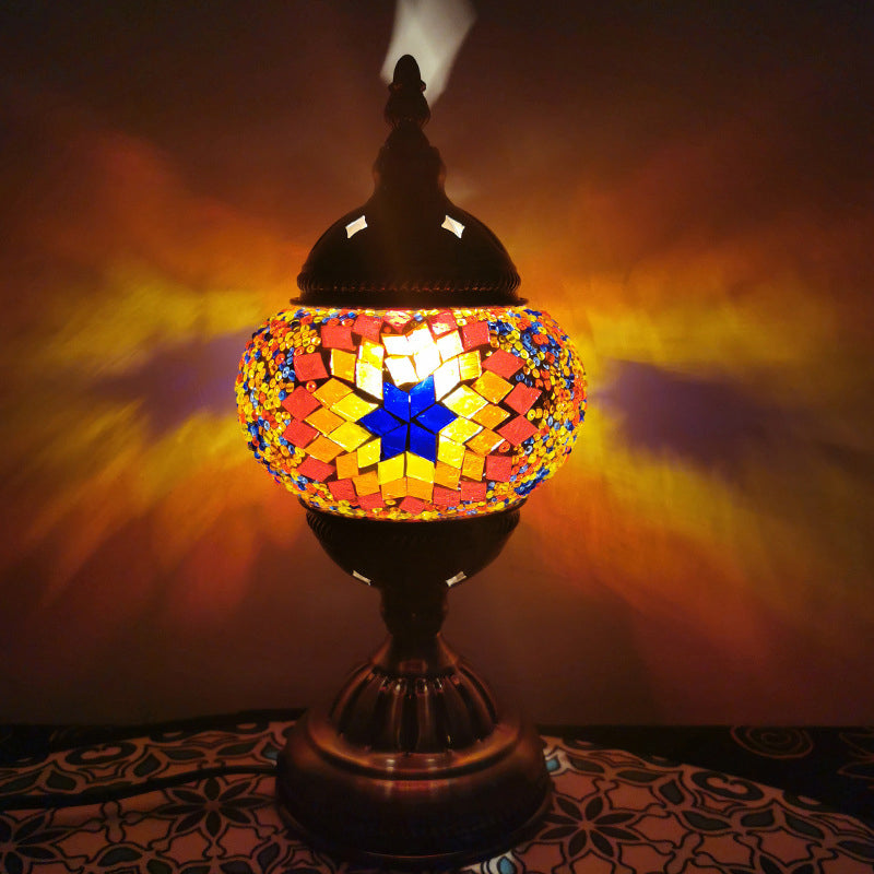 Stained Glass Globe Nightstand Light Turkish 1-Light Living Room Table Lamp with Sunflower Pattern in Bronze Clearhalo 'Lamps' 'Table Lamps' Lighting' 1971275
