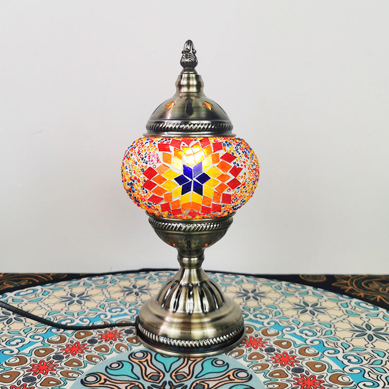 Stained Glass Globe Nightstand Light Turkish 1-Light Living Room Table Lamp with Sunflower Pattern in Bronze Clearhalo 'Lamps' 'Table Lamps' Lighting' 1971276