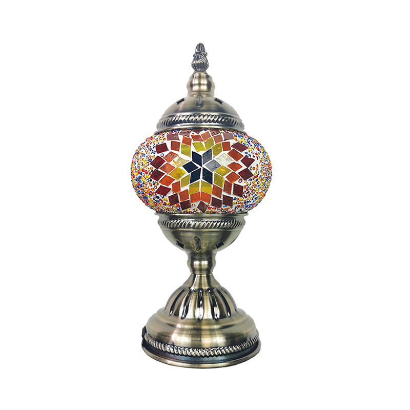 Stained Glass Globe Nightstand Light Turkish 1-Light Living Room Table Lamp with Sunflower Pattern in Bronze Clearhalo 'Lamps' 'Table Lamps' Lighting' 1971277