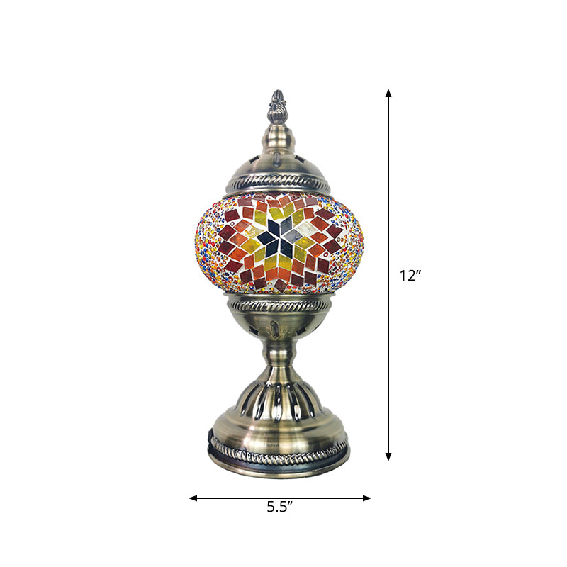 Stained Glass Globe Nightstand Light Turkish 1-Light Living Room Table Lamp with Sunflower Pattern in Bronze Clearhalo 'Lamps' 'Table Lamps' Lighting' 1971278
