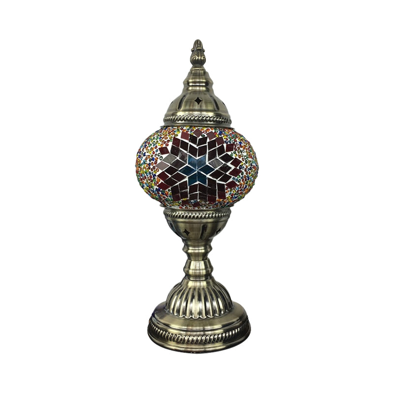 Single Night Stand Light Turkish Bedroom Table Lamp with Spherical Yellow/Red/Blue Glass Shade in Bronze Clearhalo 'Lamps' 'Table Lamps' Lighting' 1971282