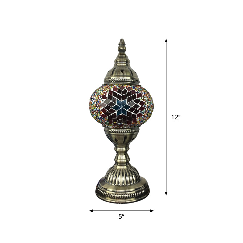 Single Night Stand Light Turkish Bedroom Table Lamp with Spherical Yellow/Red/Blue Glass Shade in Bronze Clearhalo 'Lamps' 'Table Lamps' Lighting' 1971283