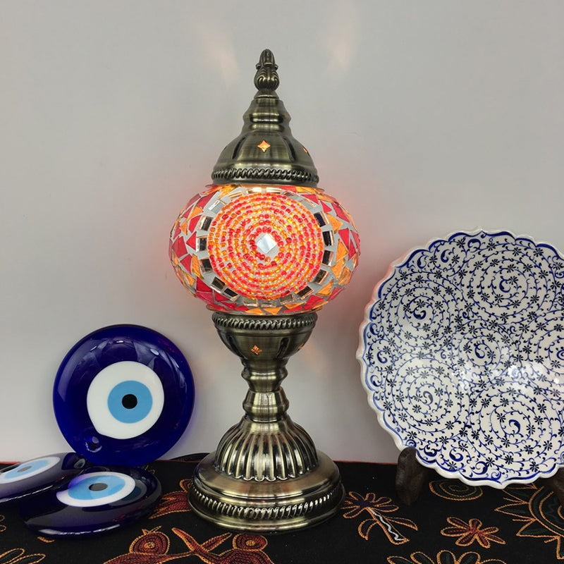 Single Night Stand Light Turkish Bedroom Table Lamp with Spherical Yellow/Red/Blue Glass Shade in Bronze Clearhalo 'Lamps' 'Table Lamps' Lighting' 1971287