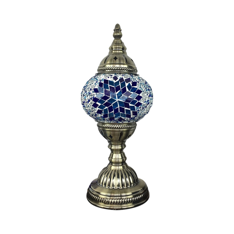 Single Night Stand Light Turkish Bedroom Table Lamp with Spherical Yellow/Red/Blue Glass Shade in Bronze Clearhalo 'Lamps' 'Table Lamps' Lighting' 1971292