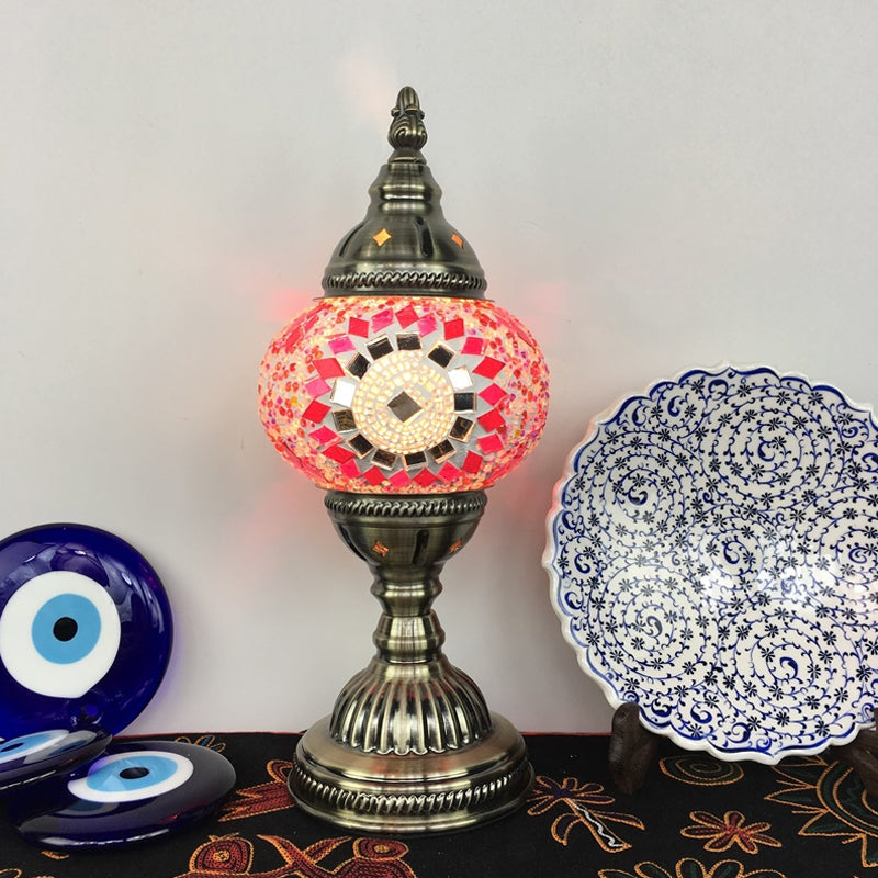 Single Night Stand Light Turkish Bedroom Table Lamp with Spherical Yellow/Red/Blue Glass Shade in Bronze Clearhalo 'Lamps' 'Table Lamps' Lighting' 1971299